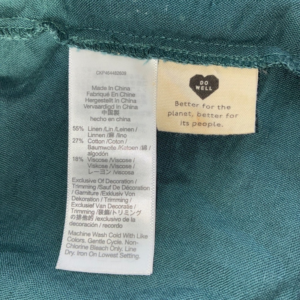 Madewell Dress Green Linen Embroidered Tiered Babydoll Boho Pockets Womens XS - Picture 7 of 9